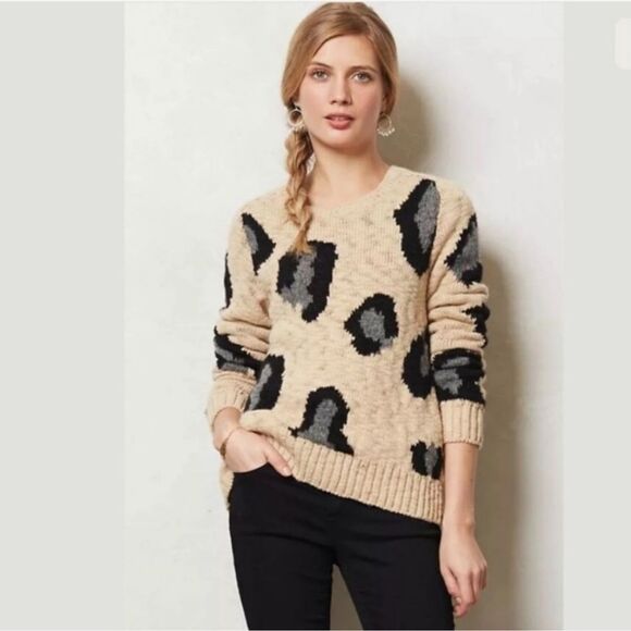Anthropologie Sleeping on Snow Leopard Print Wool Blend Sweater MEDIUM - Picture 1 of 8